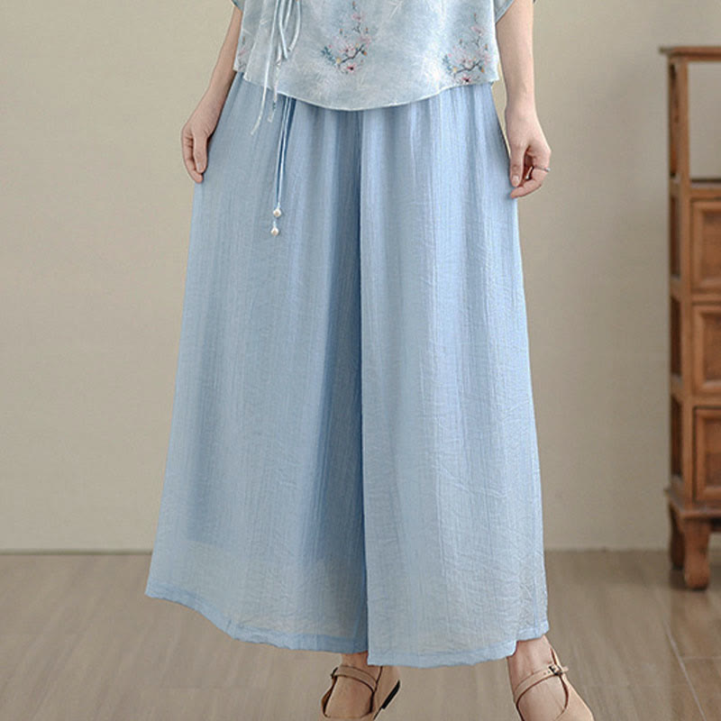 Buddha Stones Capri Cropped broek met wijde pijpen en elastische Taille in effen kleur voor dames. - image 13