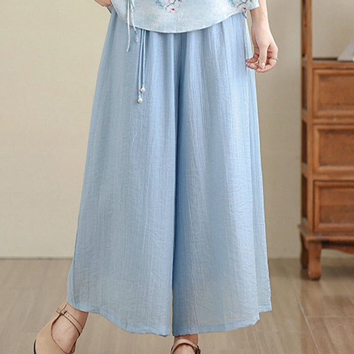 Buddha Stones Capri Cropped broek met wijde pijpen en elastische Taille in effen kleur voor dames. - image 16
