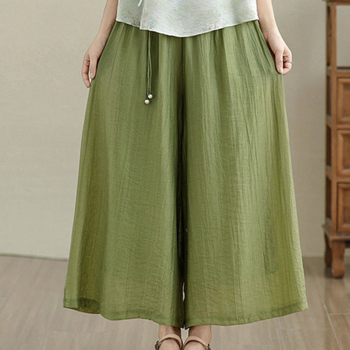 Buddha Stones Capri Cropped broek met wijde pijpen en elastische Taille in effen kleur voor dames. - image 1