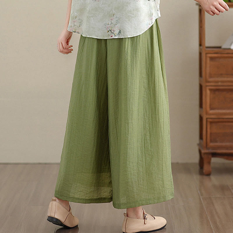 Buddha Stones Capri Cropped broek met wijde pijpen en elastische Taille in effen kleur voor dames. - image 3