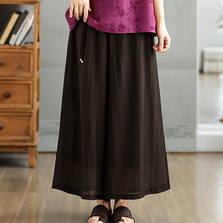 Buddha Stones Capri Cropped broek met wijde pijpen en elastische Taille in effen kleur voor dames. - image 7
