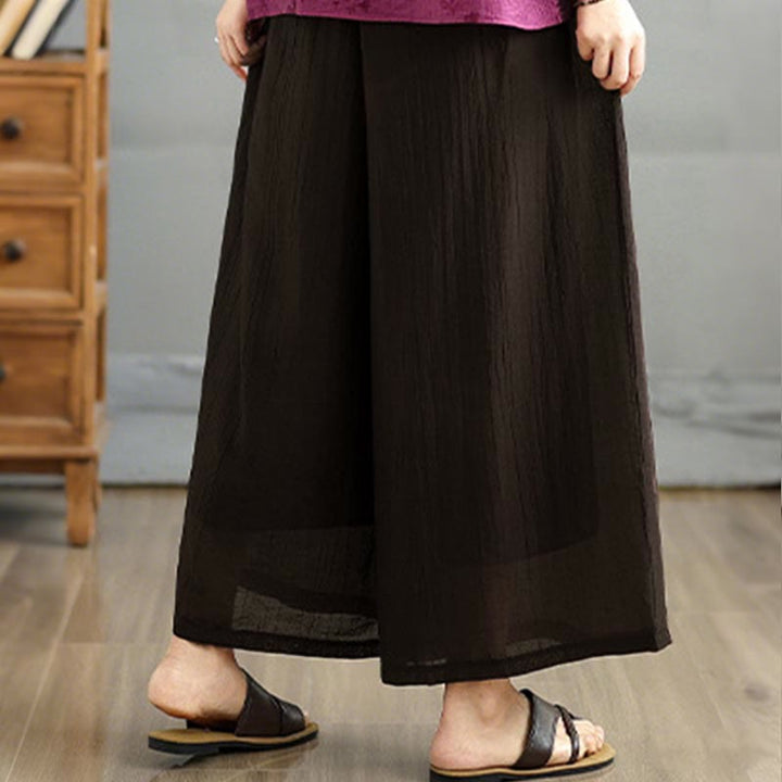 Buddha Stones Capri Cropped broek met wijde pijpen en elastische Taille in effen kleur voor dames. - image 11