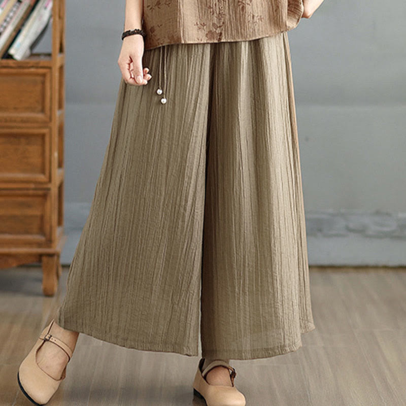 Buddha Stones Capri Cropped broek met wijde pijpen en elastische Taille in effen kleur voor dames. - image 31
