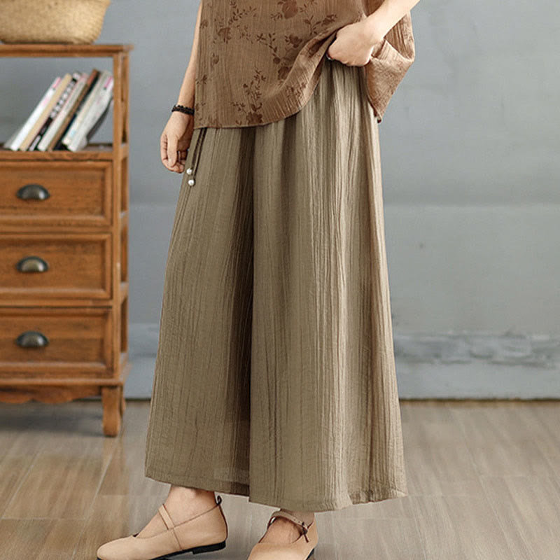 Buddha Stones Capri Cropped broek met wijde pijpen en elastische Taille in effen kleur voor dames. - image 32