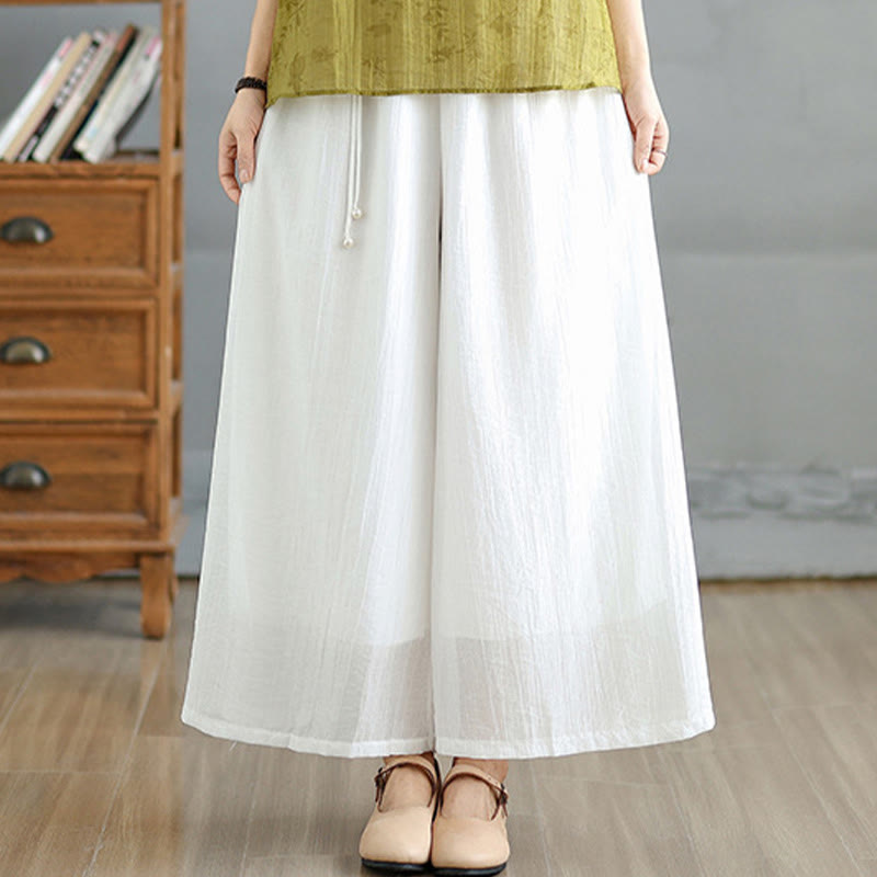 Buddha Stones Capri Cropped broek met wijde pijpen en elastische Taille in effen kleur voor dames. - image 20