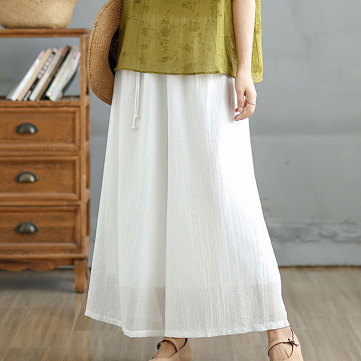 Buddha Stones Capri Cropped broek met wijde pijpen en elastische Taille in effen kleur voor dames. - image 21
