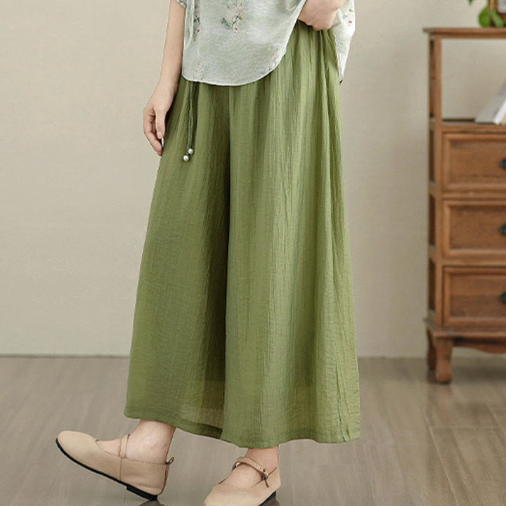 Buddha Stones Capri Cropped broek met wijde pijpen en elastische Taille in effen kleur voor dames. - image 2