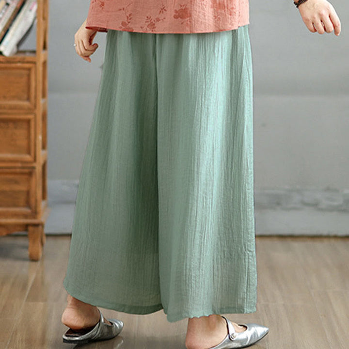 Buddha Stones Capri Cropped broek met wijde pijpen en elastische Taille in effen kleur voor dames. - image 37