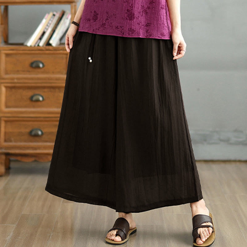 Buddha Stones Capri Cropped broek met wijde pijpen en elastische Taille in effen kleur voor dames. - image 8