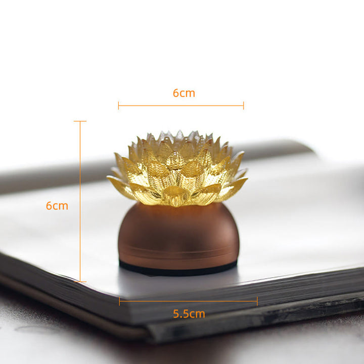Buddha Stones Lotus Liuli Glas Koper Messing Nieuw Begin Huisdecoratie - Gouden Lotus Aluminiumlegering Voetstuk (6*6*5,5 cm) - Oplaadbaar - image 2
