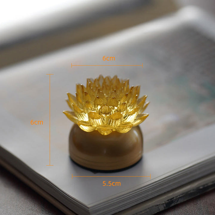 Buddha Stones Lotus Liuli Glas Koper Messing Nieuw Begin Huisdecoratie - Gouden Lotus Koperen Messing Voetstuk (6*6*5,5 cm) - Oplaadbaar - image 11
