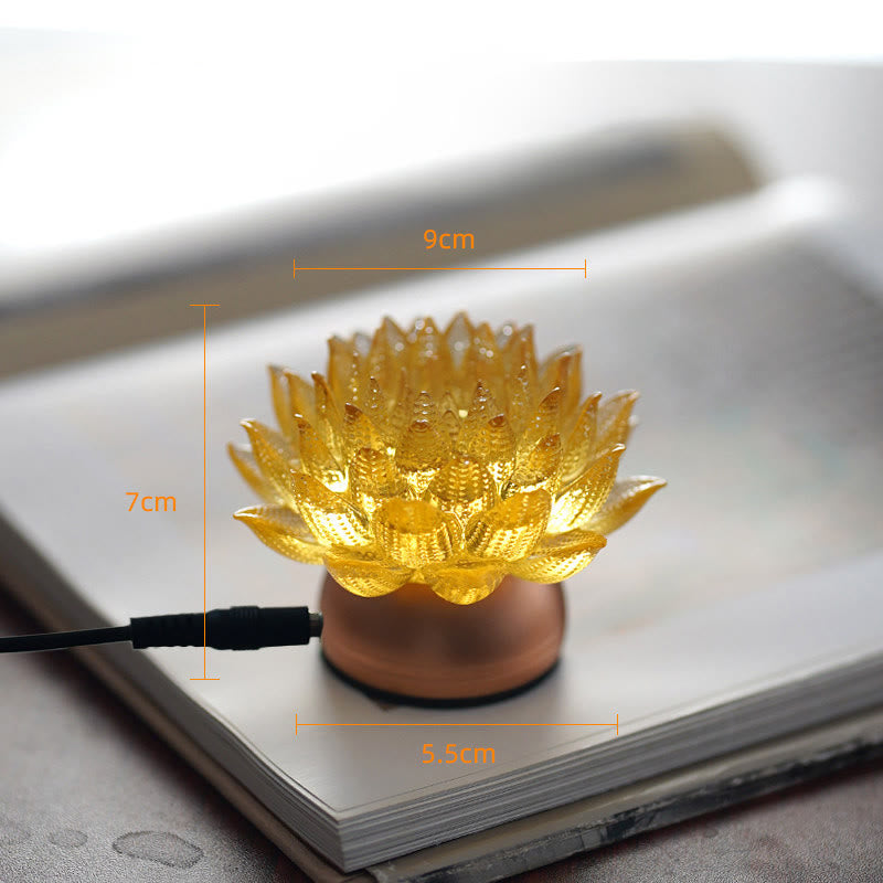 Buddha Stones Lotus Liuli Glas Koper Messing Nieuw Begin Huisdecoratie - Gouden Lotus Aluminiumlegering Voetstuk (9*7*5,5 cm) - Plug-in - image 15
