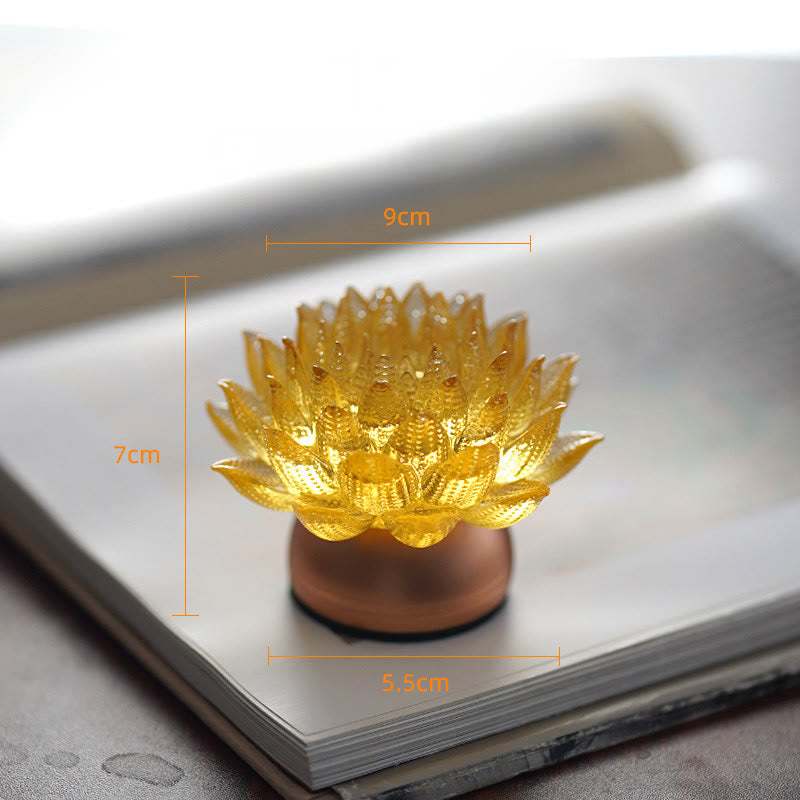 Buddha Stones Lotus Liuli Glas Koper Messing Nieuw Begin Huisdecoratie - Gouden Lotus Aluminiumlegering Voetstuk (9*7*5,5 cm) - Oplaadbaar - image 16