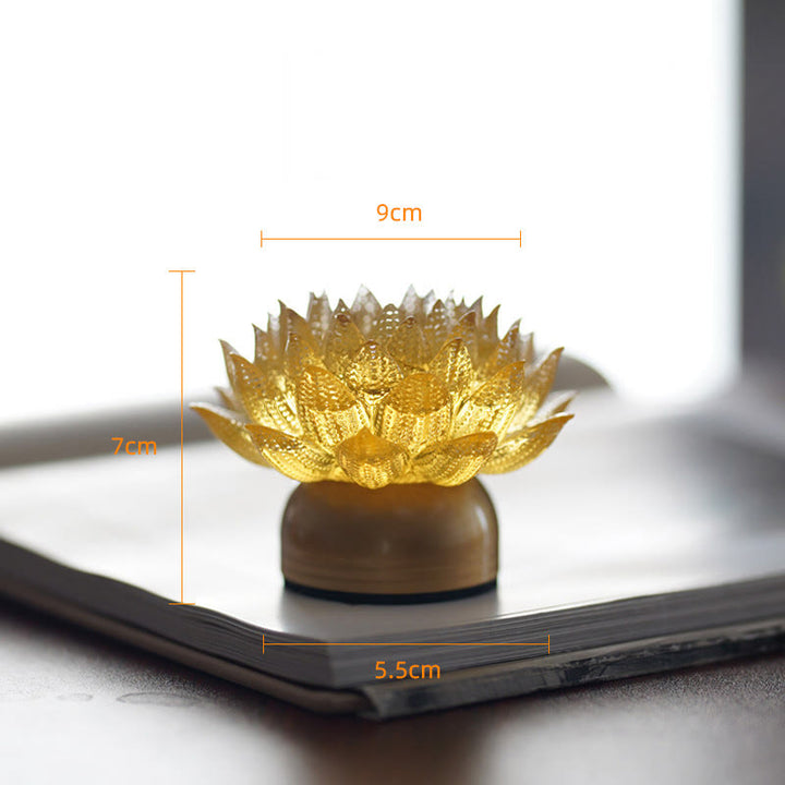 Buddha Stones Lotus Liuli Glas Koper Messing Nieuw Begin Huisdecoratie - Gouden Lotus Koperen Messing Voet (9*7*5,5 cm) - Oplaadbaar - image 22