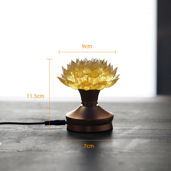 Buddha Stones Lotus Liuli Glas Koper Messing Nieuw Begin Huisdecoratie - Gouden Lotus Aluminiumlegering Voetstuk (9*11,5*7 cm) - Plug-in - image 26