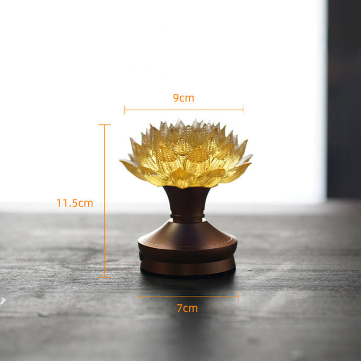 Buddha Stones Lotus Liuli Glas Koper Messing Nieuw Begin Huisdecoratie - Gouden Lotus Aluminiumlegering Voetstuk (9*11,5*7 cm) - Oplaadbaar - image 27