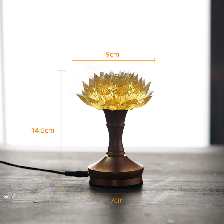 Buddha Stones Lotus Liuli Glas Koper Messing Nieuw Begin Huisdecoratie - Gouden Lotus Aluminiumlegering Voetstuk (9*14,5*7 cm) - Plug-in - image 34