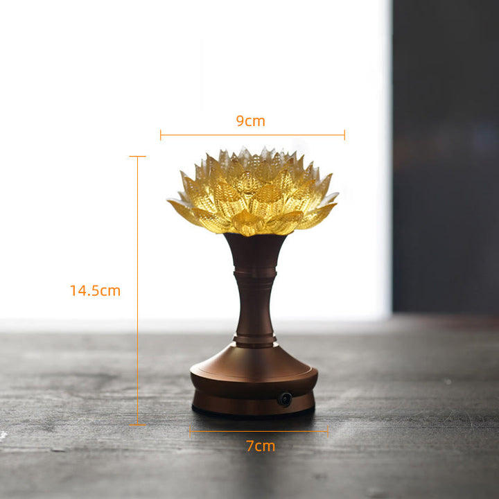 Buddha Stones Lotus Liuli Glas Koper Messing Nieuw Begin Huisdecoratie - Gouden Lotus Aluminiumlegering Voetstuk (9*14,5*7 cm) - Oplaadbaar - image 35