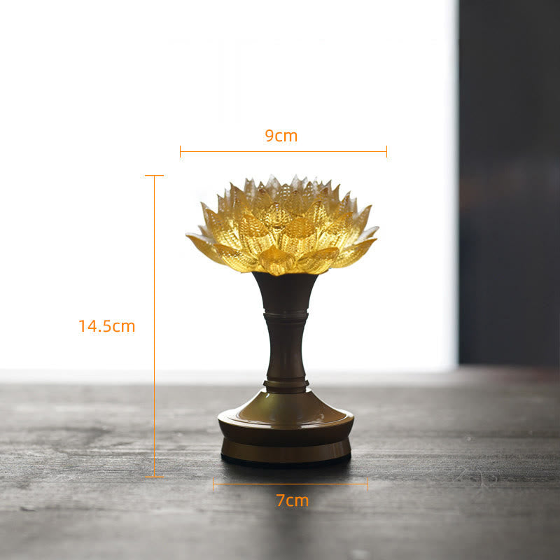 Buddha Stones Lotus Liuli Glas Koper Messing Nieuw Begin Huisdecoratie - Gouden Lotus Koperen Messing Voet (9*14,5*7 cm) - Oplaadbaar - image 39