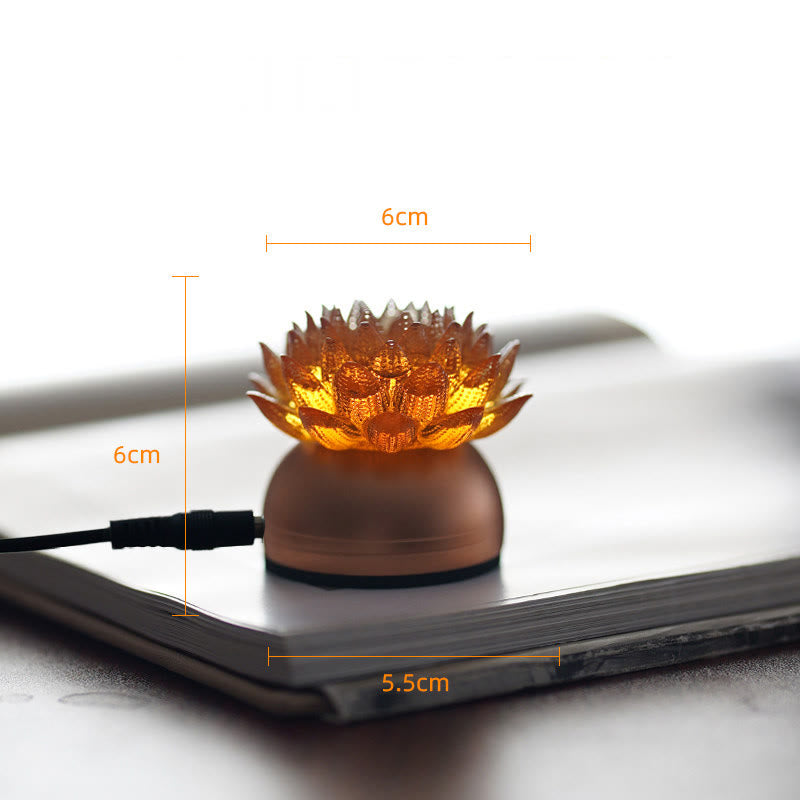 Buddha Stones Lotus Liuli Glas Koper Messing Nieuw Begin Huisdecoratie - Oranje Lotus Aluminiumlegering Voetstuk (6*6*5,5 cm) - Plug-in - image 4
