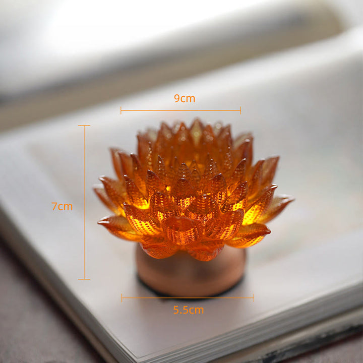 Buddha Stones Lotus Liuli Glas Koper Messing Nieuw Begin Huisdecoratie - Oranje Lotus Aluminiumlegering Voetstuk (9*7*5,5 cm) - Oplaadbaar - image 18