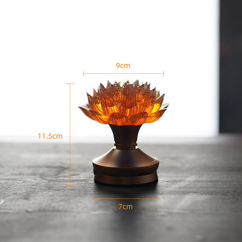 Buddha Stones Lotus Liuli Glas Koper Messing Nieuw Begin Huisdecoratie - Oranje Lotus Aluminiumlegering Voetstuk (9*11,5*7 cm) - Oplaadbaar - image 29