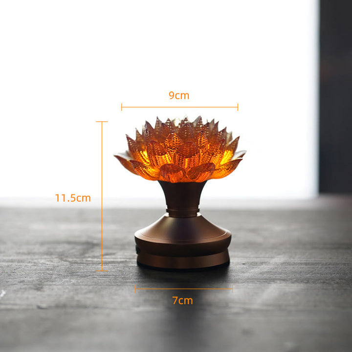 Buddha Stones Lotus Liuli Glas Koper Messing Nieuw Begin Huisdecoratie - Oranje Lotus Aluminiumlegering Voetstuk (9*11,5*7 cm) - Oplaadbaar - image 29