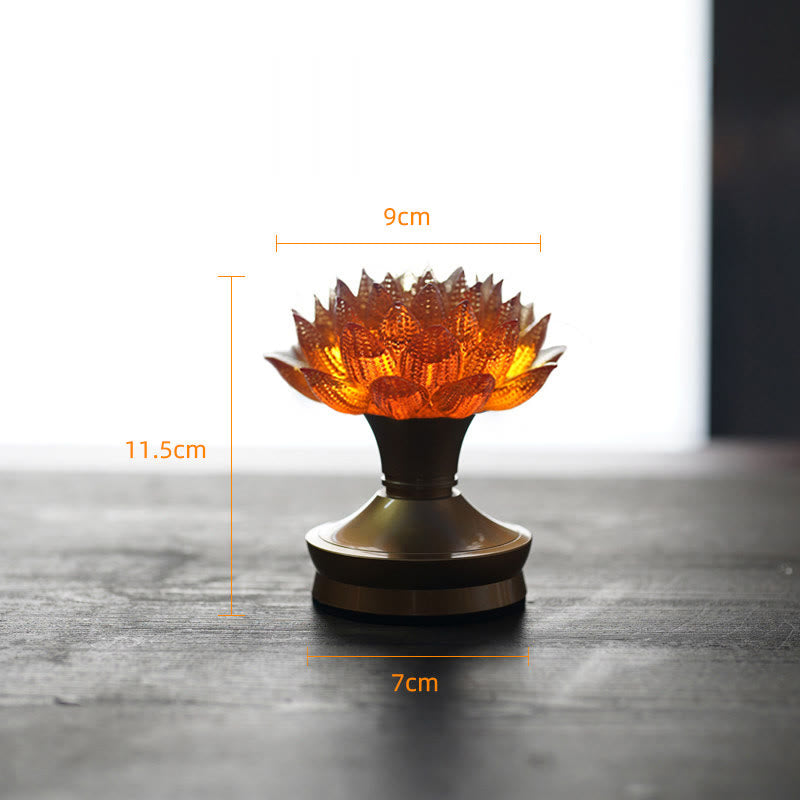 Buddha Stones Lotus Liuli Glas Koper Messing Nieuw Begin Huisdecoratie - Oranje Lotus Koperen Messing Voet (9*11,5*7 cm) - Oplaadbaar - image 33