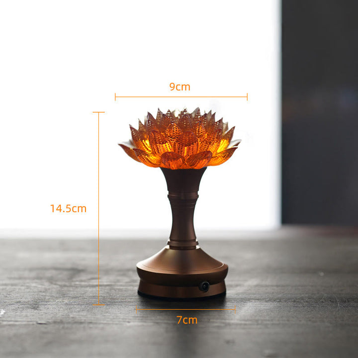 Buddha Stones Lotus Liuli Glas Koper Messing Nieuw Begin Huisdecoratie - Oranje Lotus Aluminiumlegering Voetstuk (9*14,5*7 cm) - Oplaadbaar - image 37