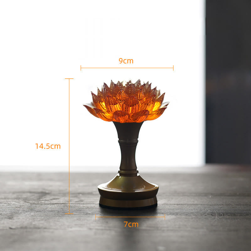 Buddha Stones Lotus Liuli Glas Koper Messing Nieuw Begin Huisdecoratie - Oranje Lotus Koperen Messing Voet (9*14,5*7 cm) - Oplaadbaar - image 41