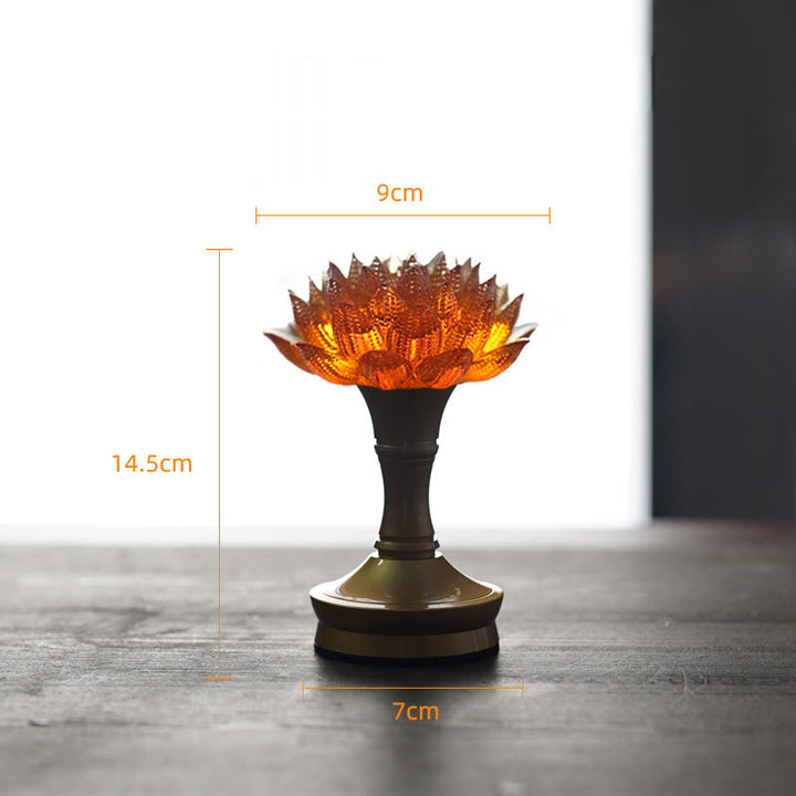 Buddha Stones Lotus Liuli Glas Koper Messing Nieuw Begin Huisdecoratie - Oranje Lotus Koperen Messing Voet (9*14,5*7 cm) - Oplaadbaar - image 41