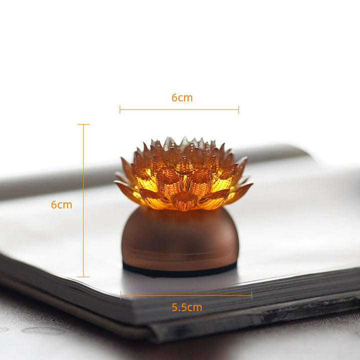 Buddha Stones Lotus Liuli Glas Koper Messing Nieuw Begin Huisdecoratie - Oranje Lotus Aluminiumlegering Voetstuk (6*6*5,5 cm) - Oplaadbaar - image 6