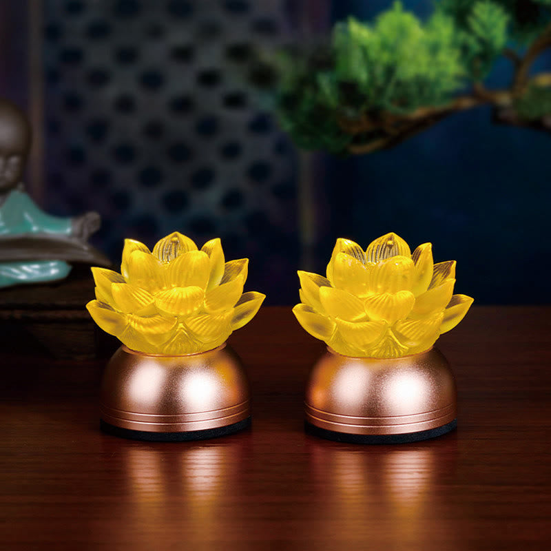 Buddha Stones Lotus Liuli Glas Koper Nieuw Begin Huisdecoratie - 2 stuks oplaadbare batterijen (6,5*6,4*5,5 cm) - image 1