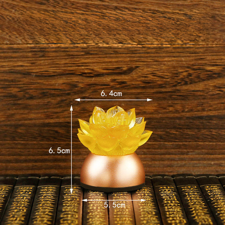 Buddha Stones Lotus Liuli Glas Koper Nieuw Begin Huisdecoratie - Oplaadbare lampjes met zeven instelbare kleuren (6,5*6,4*5,5 cm) - image 2