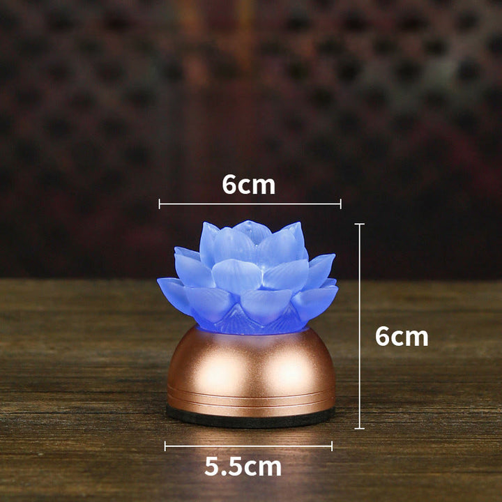 Buddha Stones Lotus Liuli Glas Koper Nieuw Begin Huisdecoratie - Blauwe oplaadbare batterij (6*6*5,5 cm) - image 14