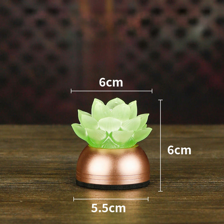 Buddha Stones Lotus Liuli Glas Koper Nieuw Begin Huisdecoratie - Groene oplaadbare batterij (6*6*5,5 cm) - image 15