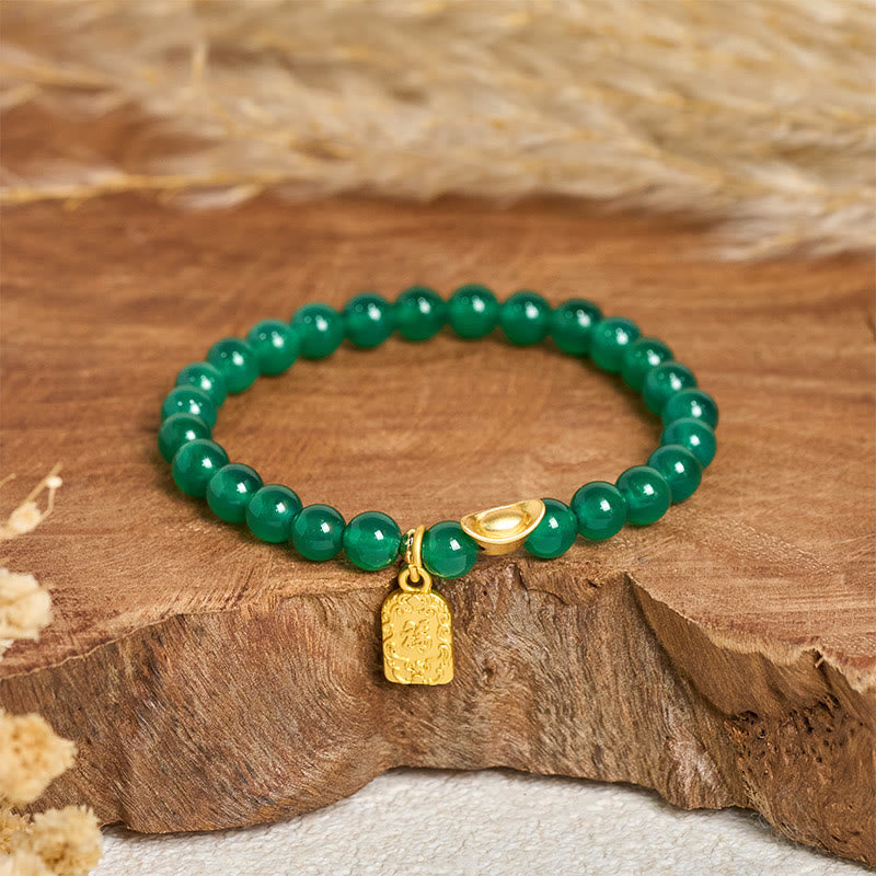 Buddha Stones Groene agaatstaaf Fu-karakter Armband - Groene agaat (Polsomtrek: 14-15 cm) - image 0