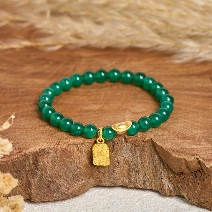 Buddha Stones Groene agaatstaaf Fu-karakter Armband - Groene agaat (Polsomtrek: 14-15 cm) - image 0