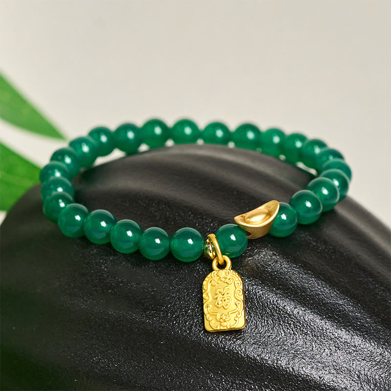Buddha Stones Groene agaatstaaf Fu-karakter Armband - image 1