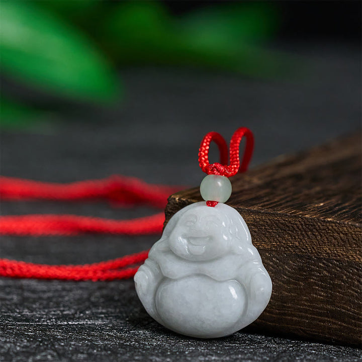 Buddha Stones Jade Lachende Boeddha Voorspoed Ketting - image 1