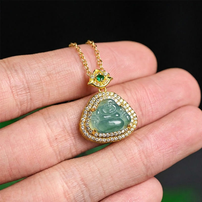 Buddha Stones Jade Lachende Boeddha Voorspoed Geluk Ketting - image 3