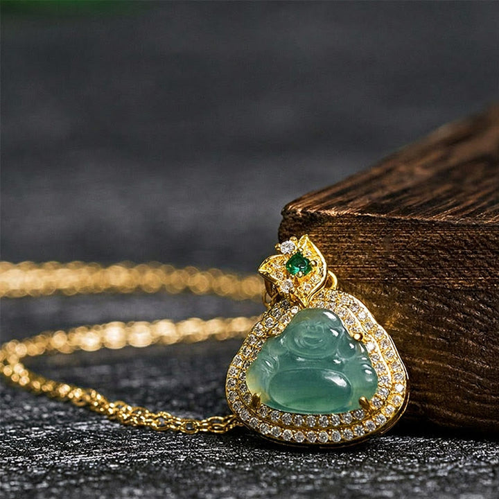 Buddha Stones Jade Lachende Boeddha Voorspoed Geluk Ketting - image 1