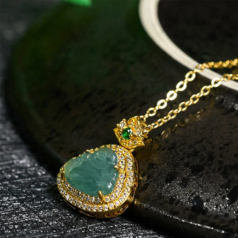 Buddha Stones Jade Lachende Boeddha Voorspoed Geluk Ketting - image 2