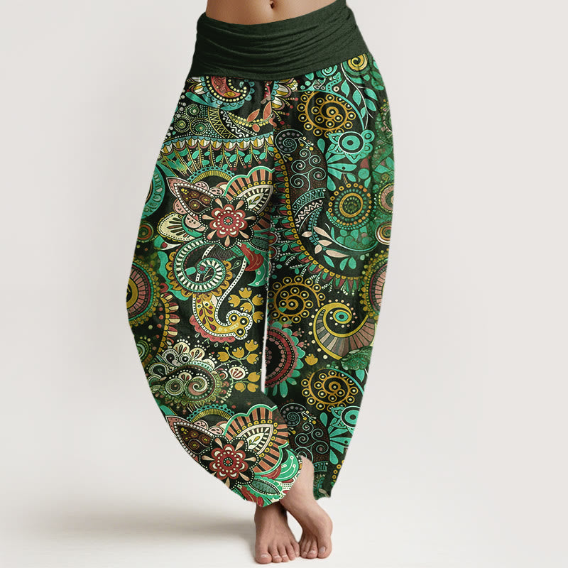 Buddha Stones Katoenen damesharembroek met traditioneel paisley-patroon en elastische Taille - Donkergroen - US16, UK/AU20, EU48 (3XL) - image 5
