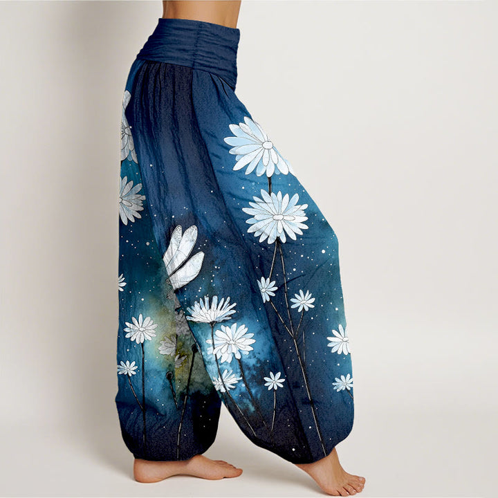 Buddha Stones Dames harembroek met elastische Taille en dromerig madeliefjes- en libellenpatroon. - image 2