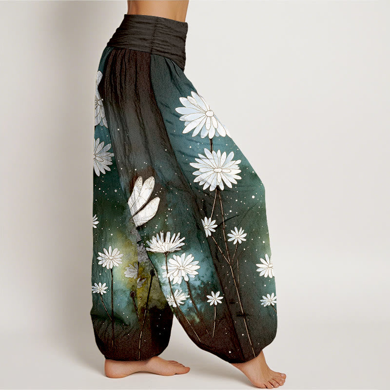Buddha Stones Dames harembroek met elastische Taille en dromerig madeliefjes- en libellenpatroon. - image 7