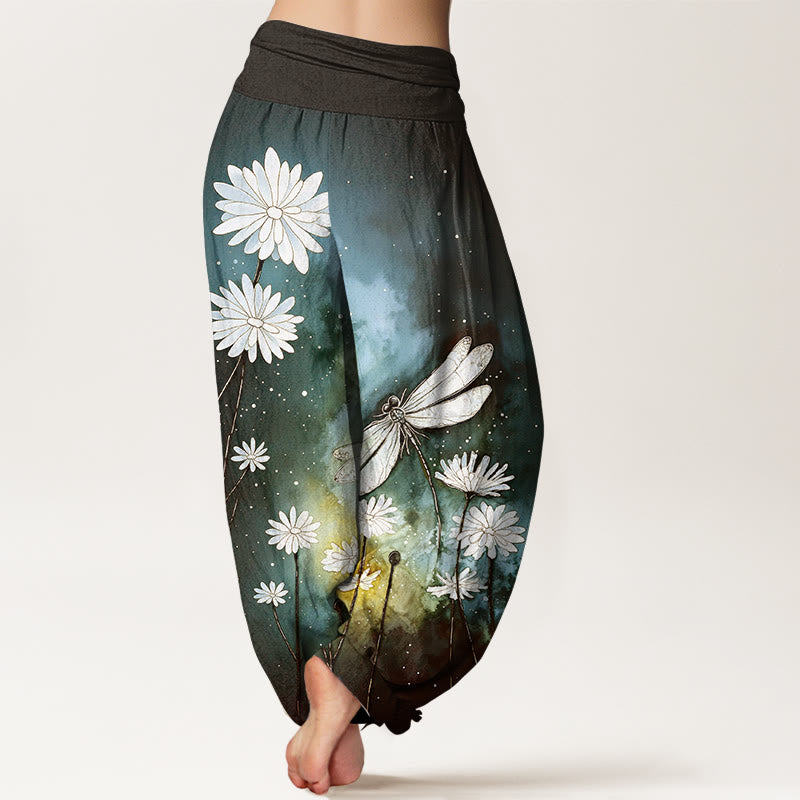 Buddha Stones Dames harembroek met elastische Taille en dromerig madeliefjes- en libellenpatroon. - image 6