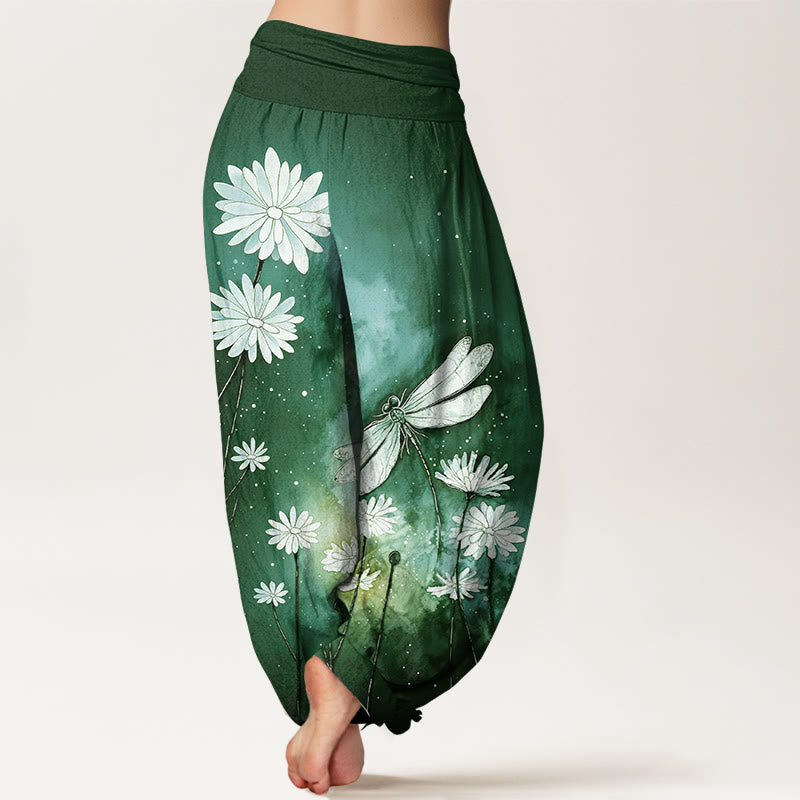 Buddha Stones Dames harembroek met elastische Taille en dromerig madeliefjes- en libellenpatroon. - image 9