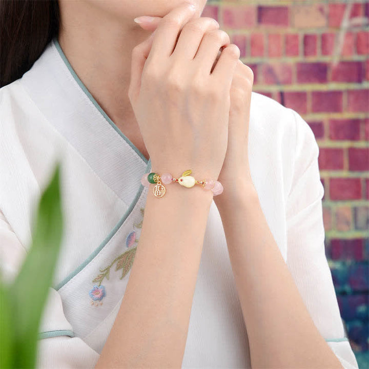 Jaar van het Konijn Natuurlijke Roze Kristal Groene Agaat Konijn Liefde Geluk Armband - image 2