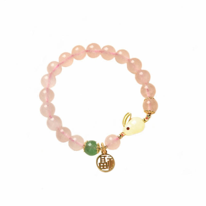 Jaar van het Konijn Natuurlijke Roze Kristal Groene Agaat Konijn Liefde Geluk Armband - image 7